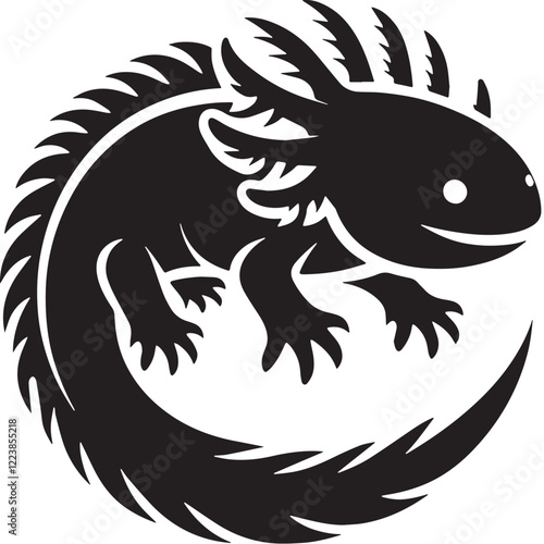 Black Color Axolotl Silhouette Vector Illustration design, Solid White Background