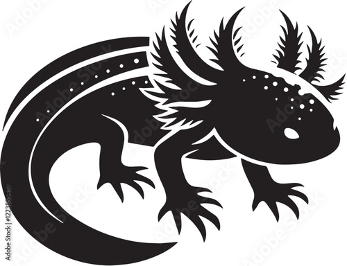 Black Color Axolotl Silhouette Vector Illustration design, Solid White Background