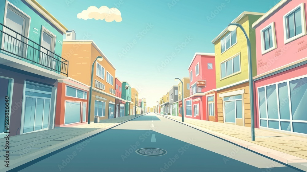Obraz premium Colorful Street Scene with Brightly Colored Buildings