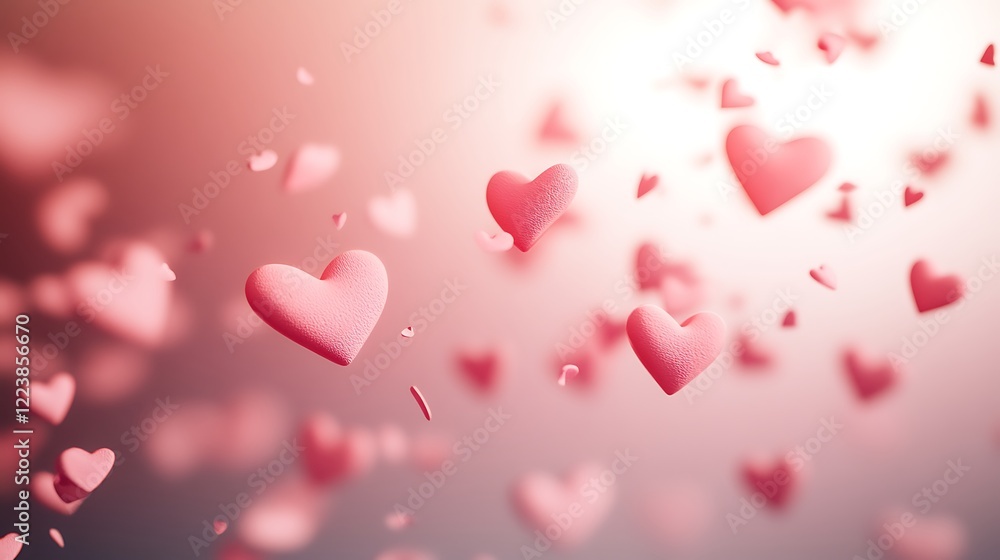 Pink hearts falling, romantic background, love concept, Valentine's Day Pink hearts falling, romantic background, love concept, Valentine's Day