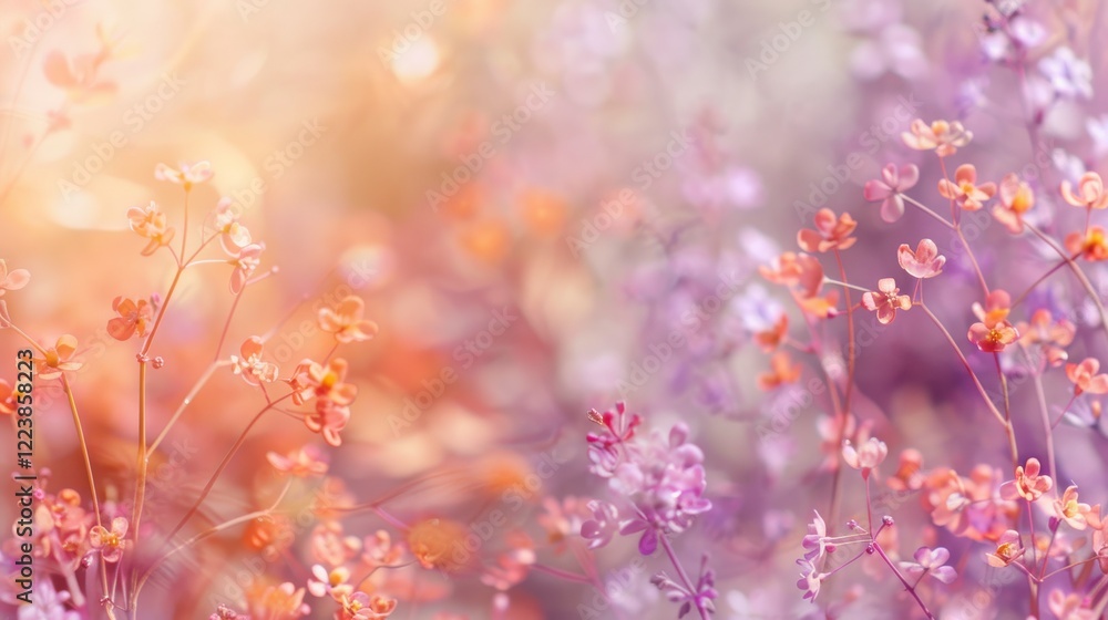 Stunning Close-Up View of Delicate Wildflowers with a Soft Color Palette Featuring Shades of Orange, Pink, and Purple, Perfect for Nature and Floral Themes Stunning Close-Up View of Delicate Wildflowers with a Soft Color Palette Featuring Shades of Orange, Pink, and Purple, Perfect for Nature and Floral Themes