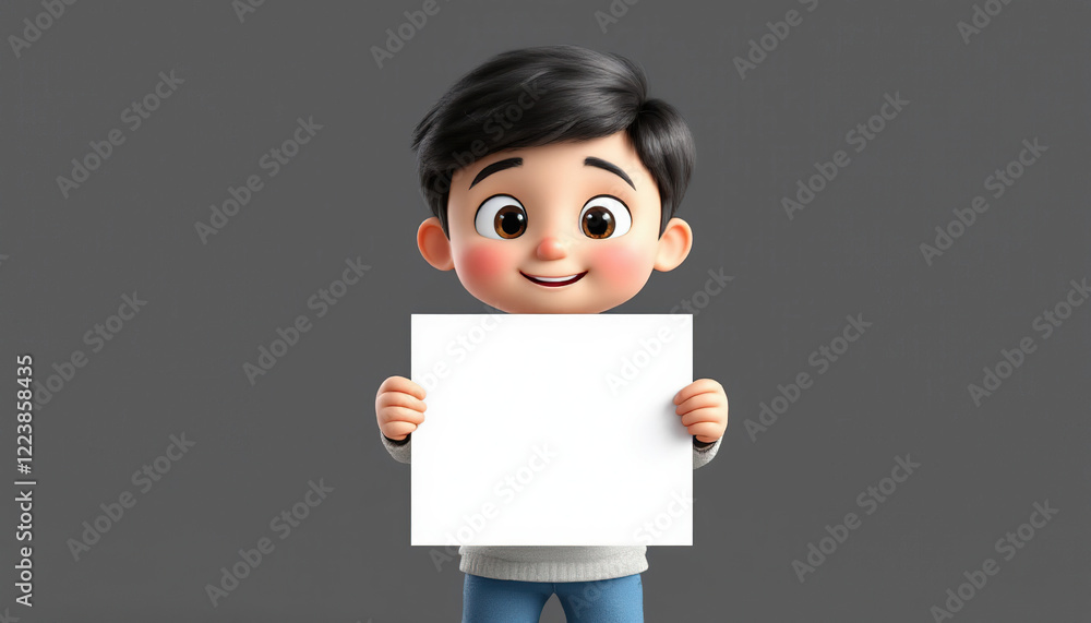 Happy Cartoon Boy Holding Blank Sign Happy Cartoon Boy Holding Blank Sign