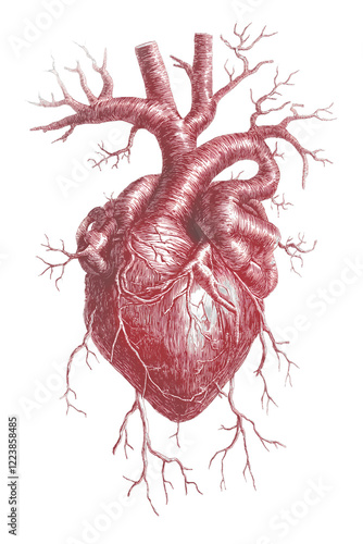 hand drawn red heart line art illustration isolated on white or transparent png