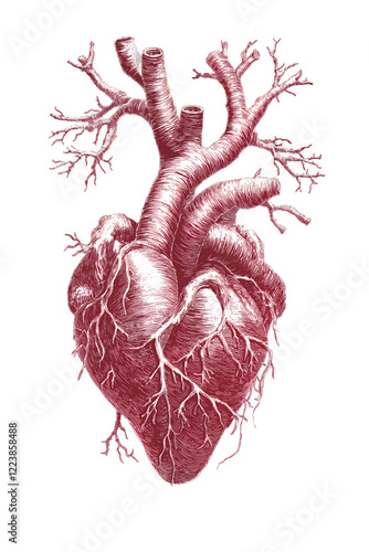 hand drawn red heart line art illustration isolated on white or transparent png