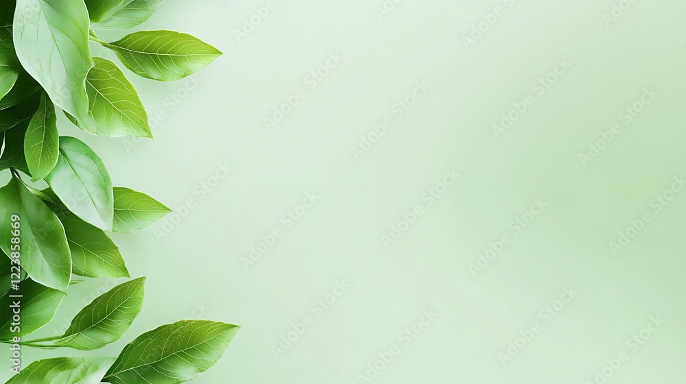 Fototapeta premium Fresh Green Leaves on Soft Green Background