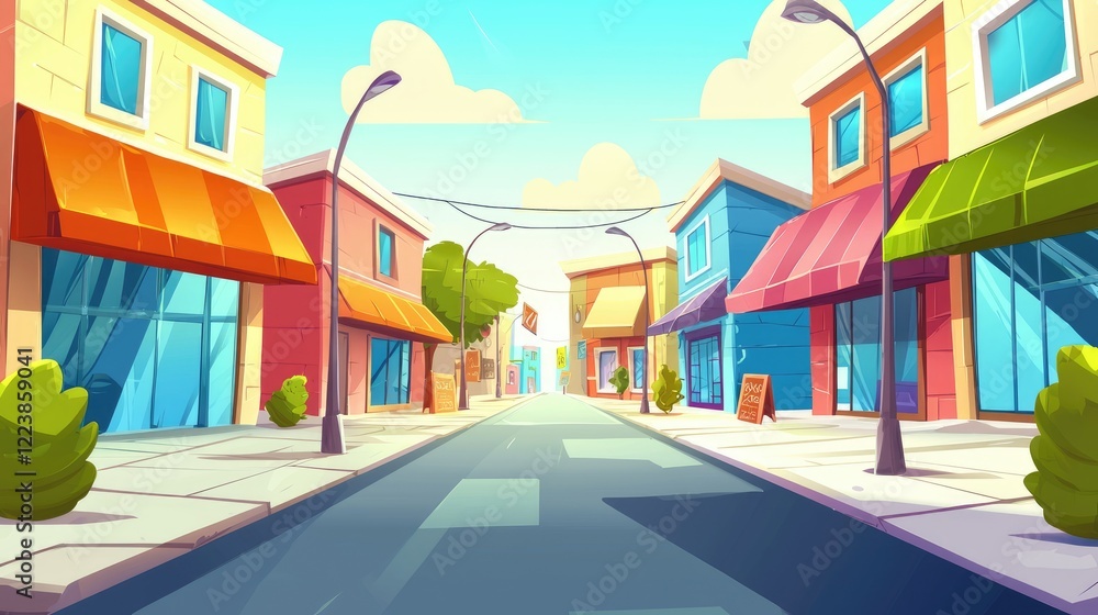 Fototapeta premium A Cartoon View of a Colorful Street with Shops