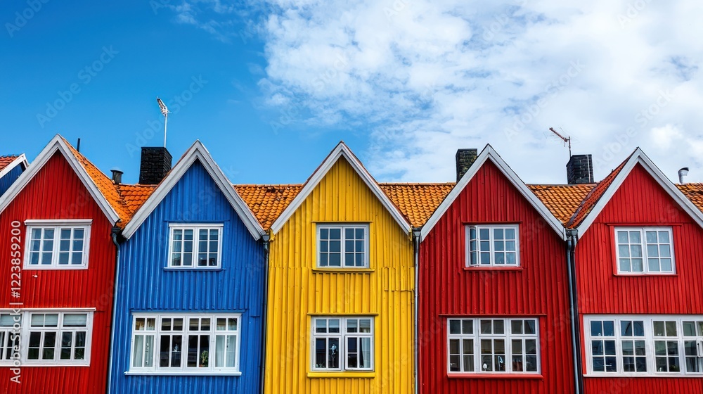 Vibrant Colorful Houses under a Sunny Sky Vibrant Colorful Houses under a Sunny Sky