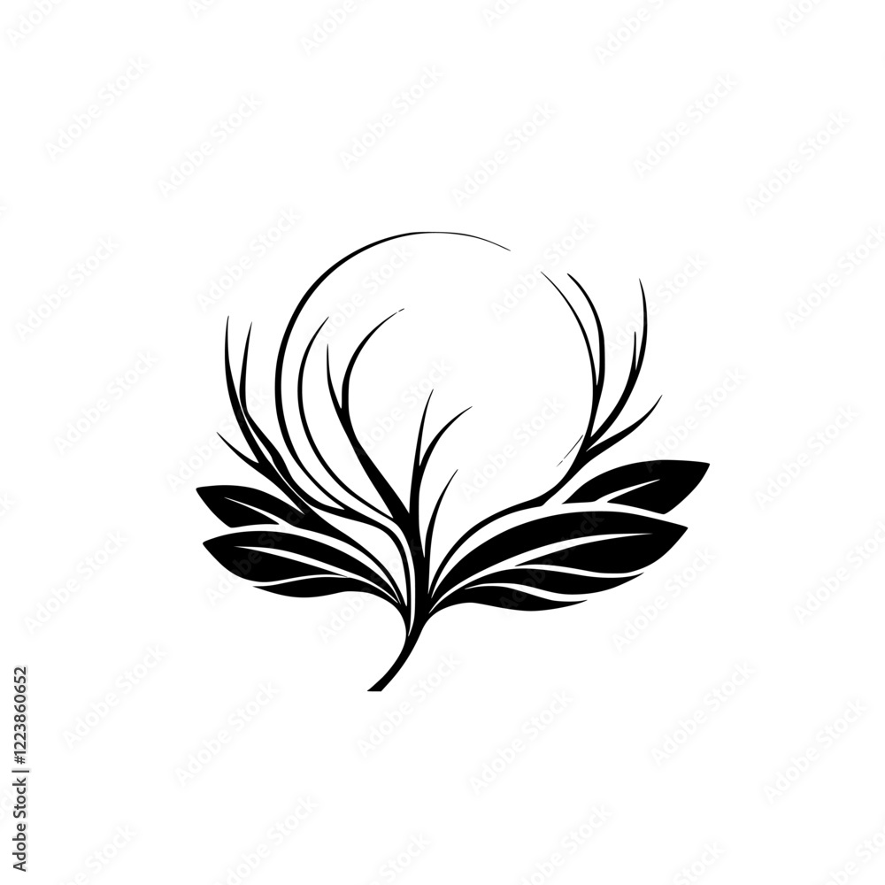 Fototapeta premium Elegant Black and White Floral Design: Minimalist Plant Illustration, Nature-Inspired Botanical Art, Simple Vector Graphic