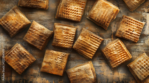 Crunchy almond tile cookies: double exposure reveals ribbed texture, promising a delicious bite. Amber Grove. Illustration photo