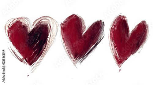 hand drawn red heart line art illustration isolated on white background