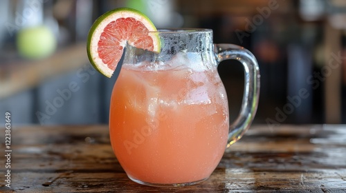 Obraz na płótnie A pitcher of cold grapefruit juice served with a slice of lime on the rim w salonie