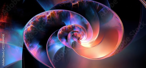 Intricate Colorful Spiral Patterns with Reflective Surfaces and Ambient Light in Modern Digital Art Style
