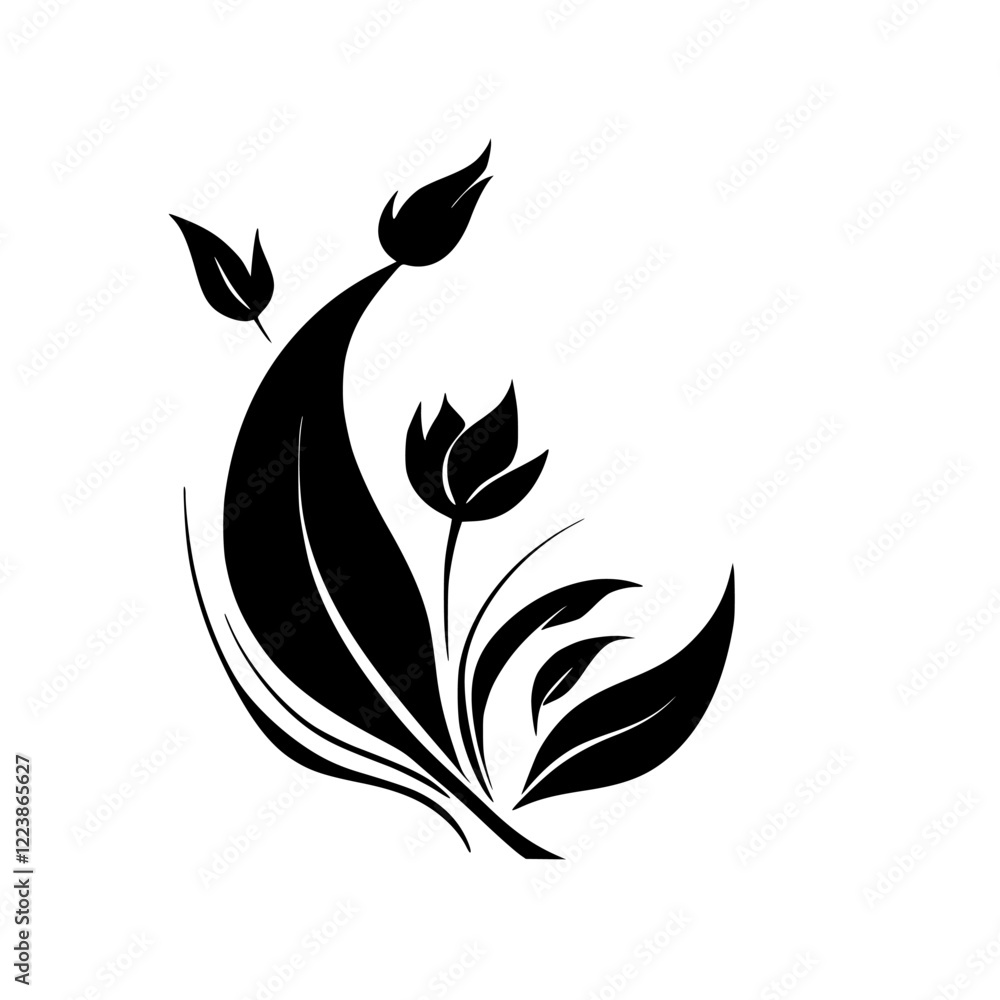 Elegant Black and White Tulip Floral Design:  A Simple, Minimalist Botanical Illustration, Perfect for Vintage or Modern Decor