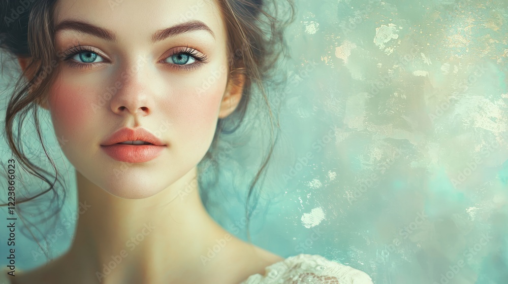 A stunning glamour portrait with a soft-focus background and a serene expression.