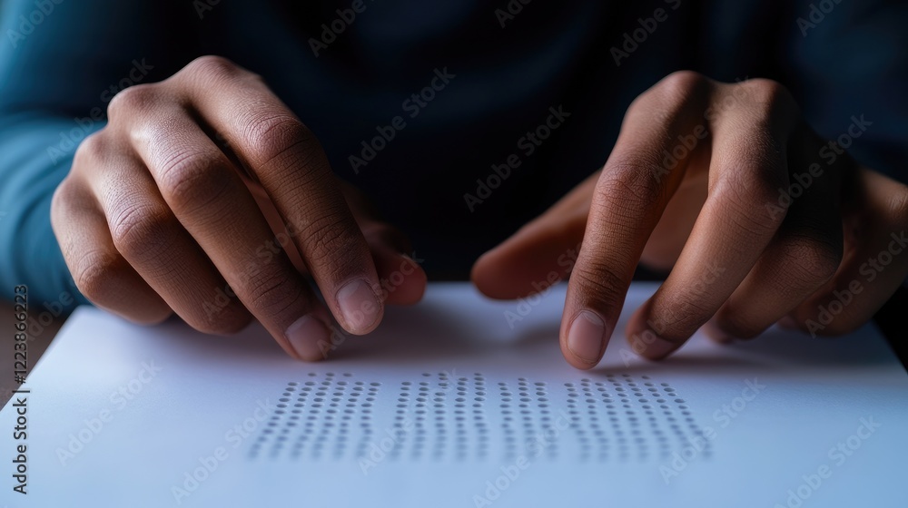 Close-up of Hands Reading Braille: Inclusivity and Accessibility Close-up of Hands Reading Braille: Inclusivity and Accessibility