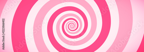 Candy color spiral pattern background. Creamy pink rotating swirl wallpaper. Spinning vortex for banner, poster, flyer, booklet. Sweet cartoon comic hypnotic concept. Vector ice cream backdrop