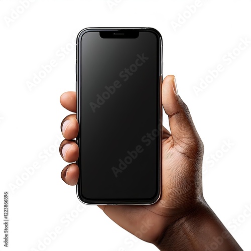una mano sosteniendo un celular, aislada, fondo transparente