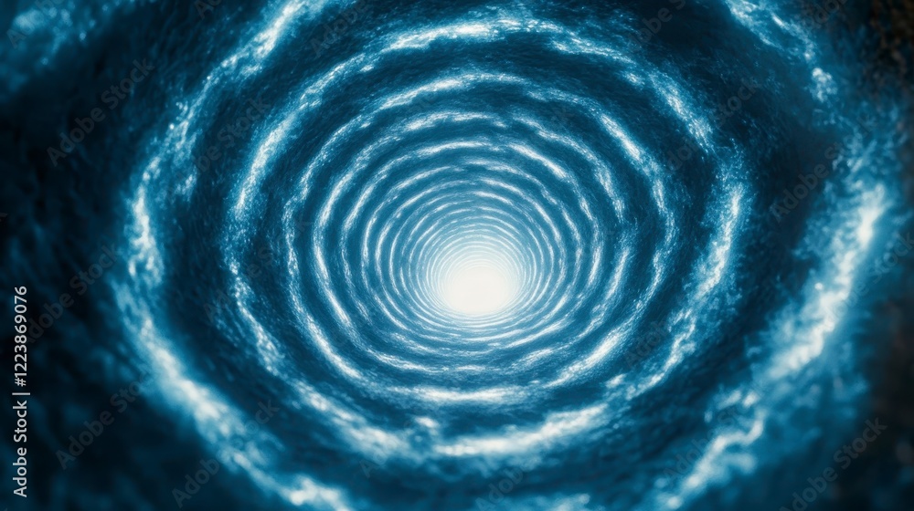 Abstract Blue Swirling Vortex Tunnel Leading to Light Energy Cosmic Background Abstract Blue Swirling Vortex Tunnel Leading to Light Energy Cosmic Background