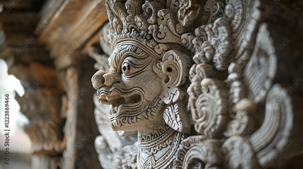 Fototapeta premium Intricate Stone Carving of a Balinese Deity