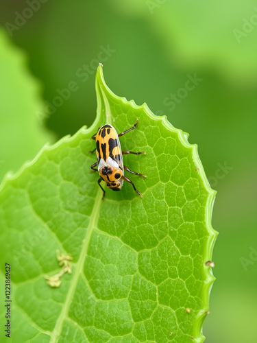 Mine of Lyonetia clerkella (Apple leaf-miner) on green leaf of bird cherry or hackberry (Prunus padus) photo