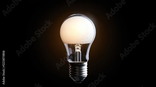 Obraz na płótnie Close-up of a single glowing light bulb with a warm, soft light against a dark background.