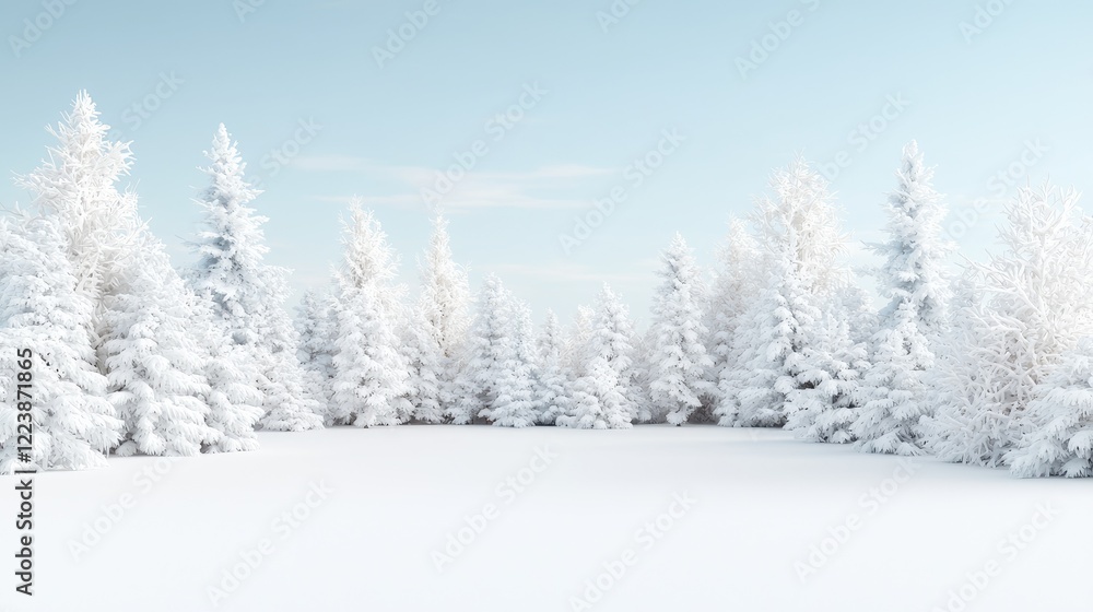 Naklejka premium Snowy winter forest landscape, serene background for holiday cards