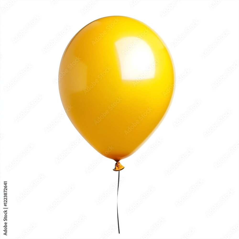 Vibrant Yellow Balloon Gently Floating Isolated on a Pure White Background Vibrant Yellow Balloon Gently Floating Isolated on a Pure White Background