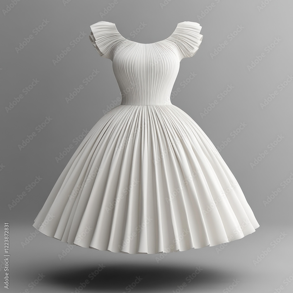 White dress on grey background; elegant and minimalist. White dress on grey background; elegant and minimalist.