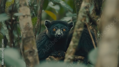 Black Lemur in Rainforest: Majestic Creature of Madagascar photo