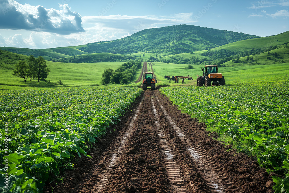 An Oil Pipeline Surrounded by Lush Farmland with Rolling Hills and Open Skies An Oil Pipeline Surrounded by Lush Farmland with Rolling Hills and Open Skies