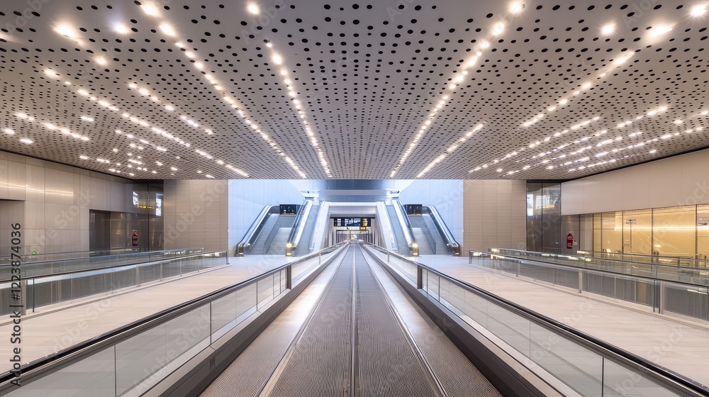 A futuristic urban transit hub with clean architecture, geometric patterns, and soft lighting, creating a serene atmosphere. A futuristic urban transit hub with clean architecture, geometric patterns, and soft lighting, creating a serene atmosphere.