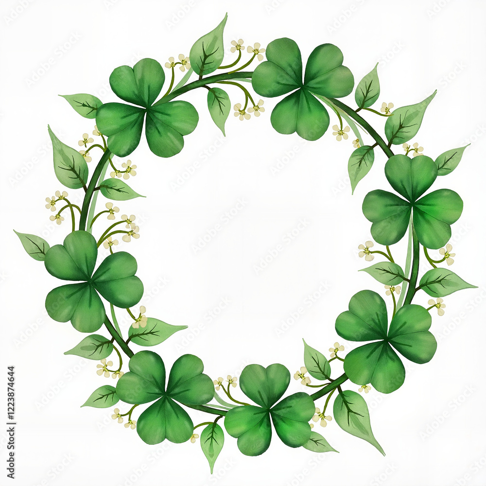 Fototapeta premium Green clover wreath with flowers, symbolizing luck and celebration