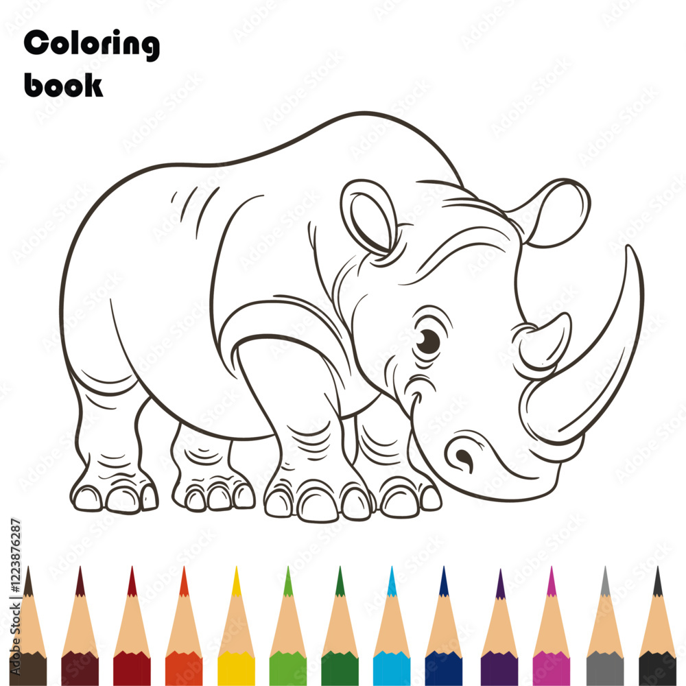 Obraz premium rhino coloring book pencils design