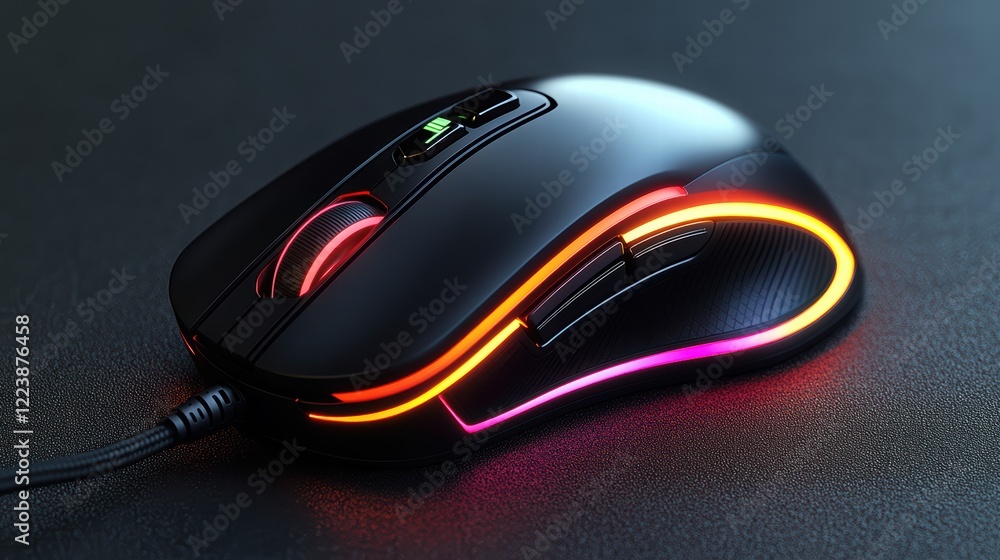 Gaming mouse with neon lights isolated on a black background Gaming mouse with neon lights isolated on a black background
