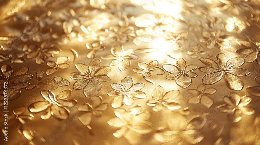 A beautiful gold foil pattern on a greeting card with soft lighting