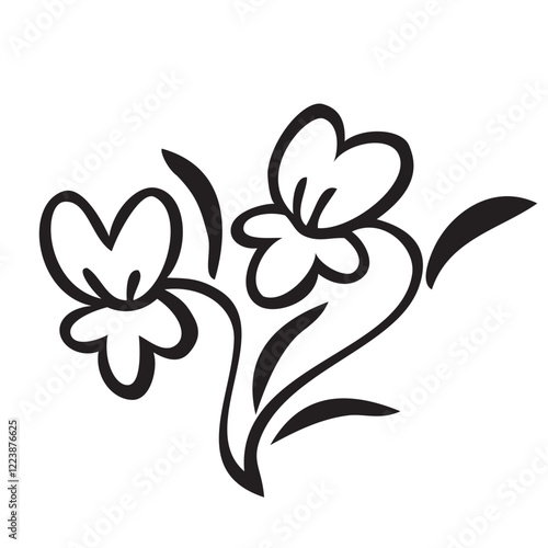 かわいいすみれ風の花のモノクロベクターイラスト