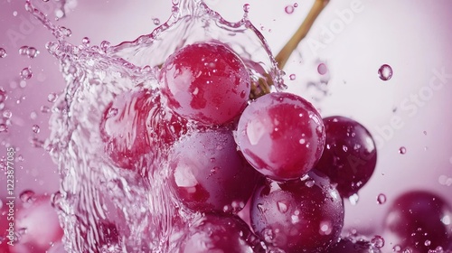 Obraz na płótnie A close-up of grape juice splashing in slow motion, with droplets frozen in the air w salonie