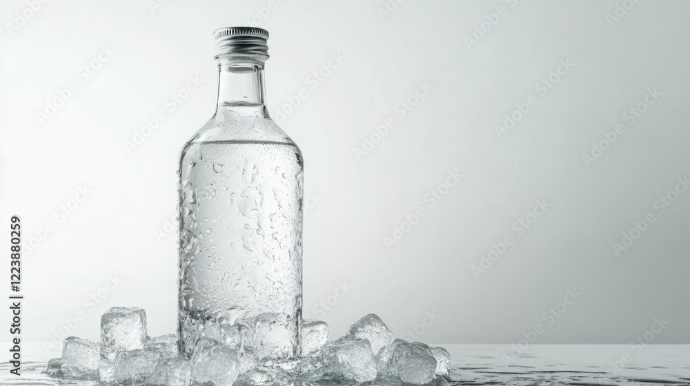 Crystal clear bottle of water with ice cubes. Refreshing and cool. Crystal clear bottle of water with ice cubes. Refreshing and cool.