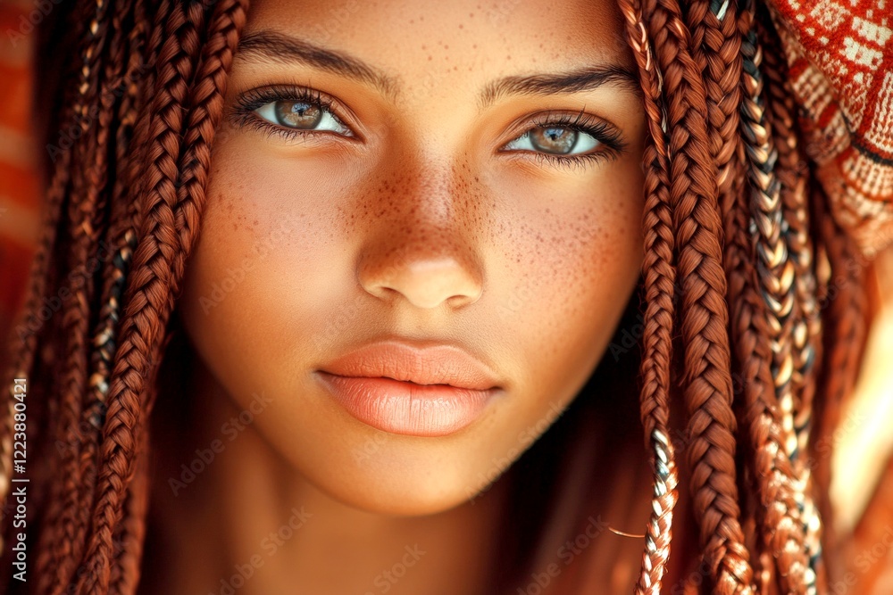 Pretty calm mixed-race girl - for ads, avenue poster and internet use. Long haircut - braids hair. Commercial ad campaign idea. Black woman artistic expression. Colored hair style portraits. Pretty calm mixed-race girl - for ads, avenue poster and internet use. Long haircut - braids hair. Commercial ad campaign idea. Black woman artistic expression. Colored hair style portraits.