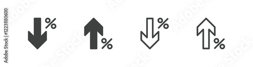 percentage icons, percent arrows icon set . with increase arrow up icon, decrease arrow down icon . profit and lose money vector icons