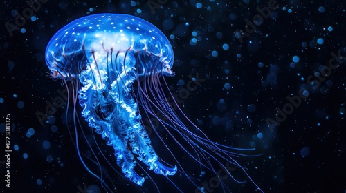 Obraz na płótnie A mesmerizing jellyfish glowing in the dark waters of the ocean w salonie