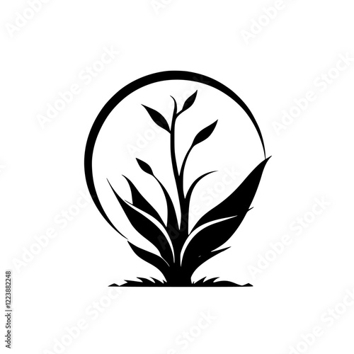 Elegant Plant Silhouette: Botanical Illustration of a Blooming Flower, Nature-Inspired Design