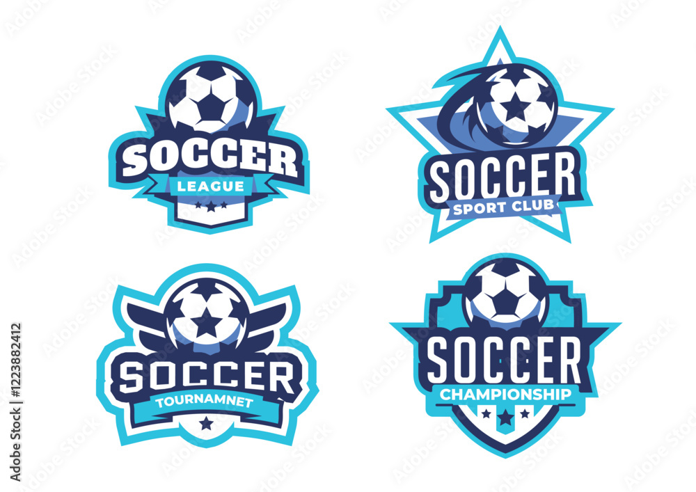 Fototapeta premium ootball logo with ball element, soccer, elegant soccer logo. Elegant Modern Soccer Football Badge logo designs, Soccer Emblem badge logo template vector illustration. 