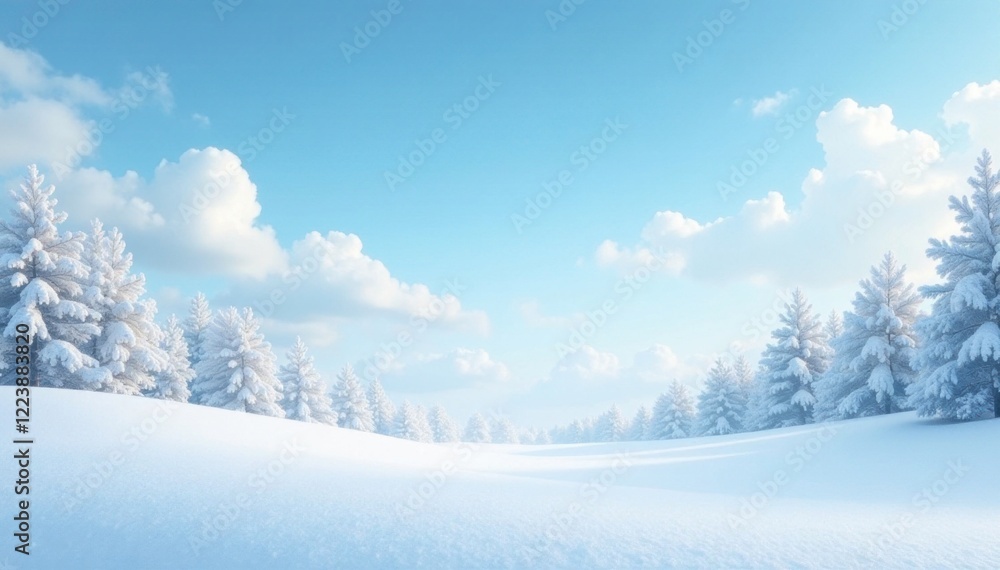 Soft blue sky with cirrus clouds above, gentle snowfall on the ground below, snow, nature Soft blue sky with cirrus clouds above, gentle snowfall on the ground below, snow, nature