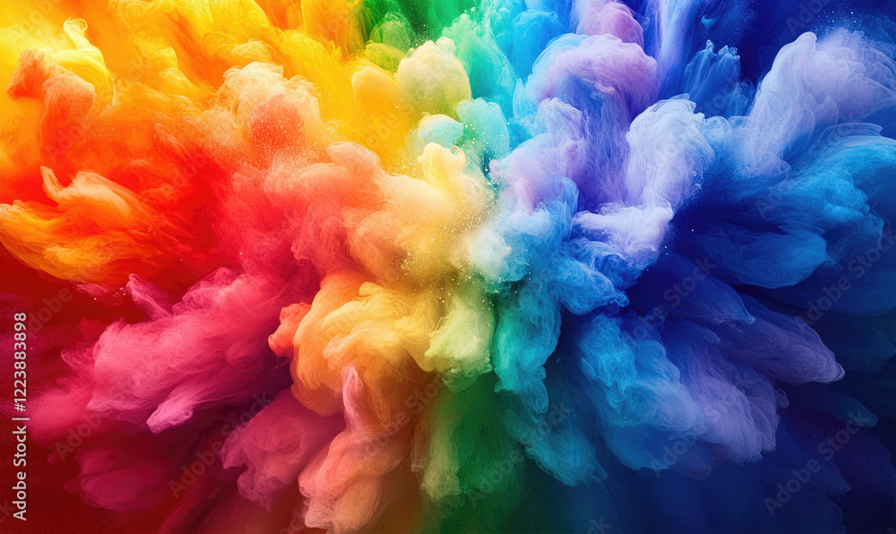 Fototapeta premium Vibrant Explosion of Colors Illustration Capturing Rainbow-Colored Smoke Burst, Ideal for Artistic Backgrounds and Creative Designs