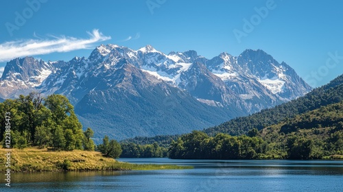 Obraz na płótnie A breathtaking view of towering snow-capped mountains under a clear blue sky w salonie