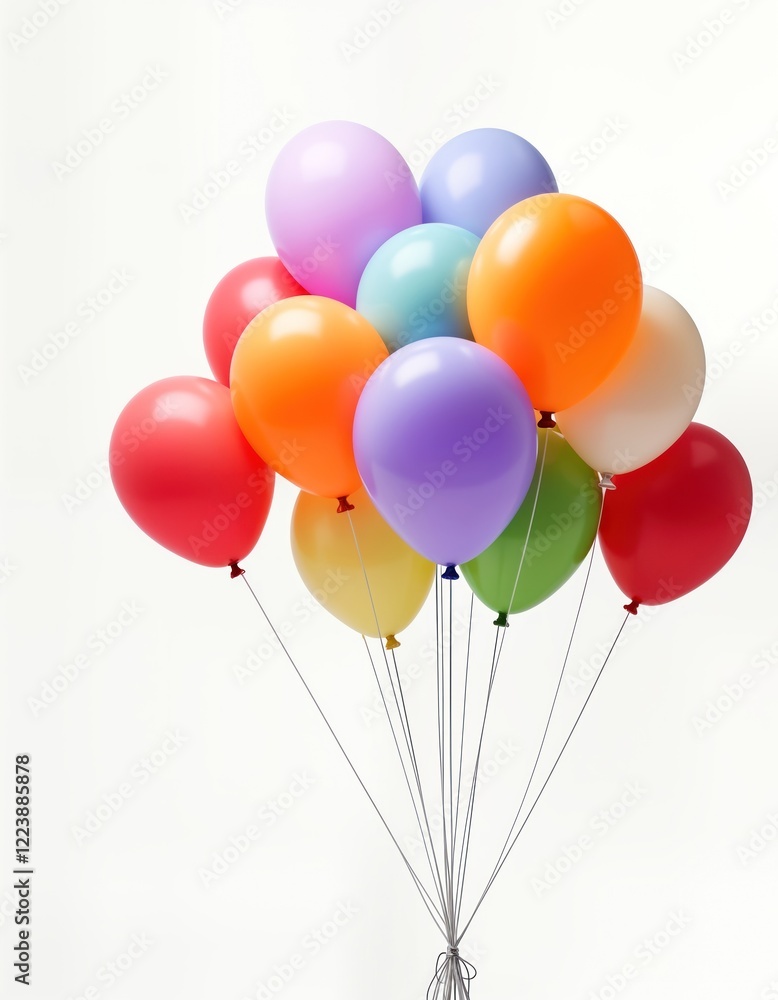 Bunch of colorful balloons float on strings. Bright vibrant colors fill image. Festive joyful atmosphere. Perfect for celebration events. Birthday party special occasion. Decoration prop for party Bunch of colorful balloons float on strings. Bright vibrant colors fill image. Festive joyful atmosphere. Perfect for celebration events. Birthday party special occasion. Decoration prop for party