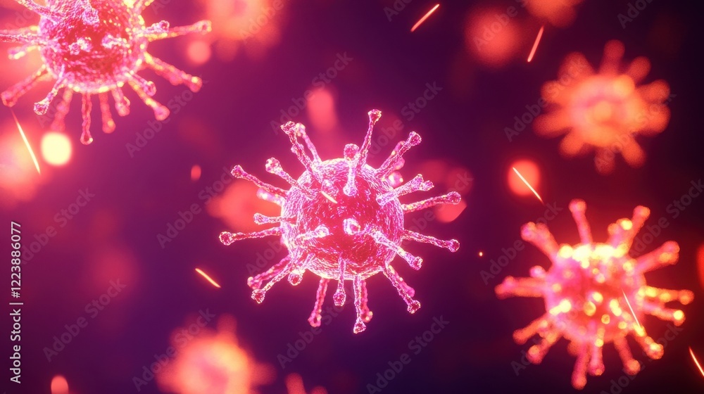 Fototapeta premium Colorful virus particles illuminated in a vibrant digital illustration