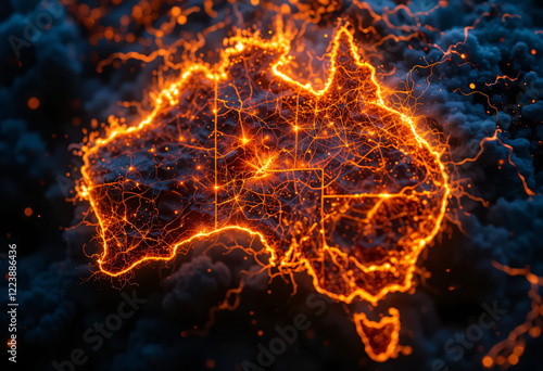 Map of Australia on fire