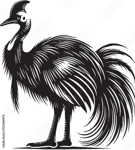 Black Color Cassowary Silhouette Vector Illustration design, Solid White Background